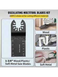 100PCS Oscillating Saw Blades, Quick Release Multitool Blades Kit, HCS Tool Blades For Wood Plastic Metal Nails Bolts, Compatible With Dewalt Fein Worx Bosch Makita Milwaukee - 黑色 - 查看 4