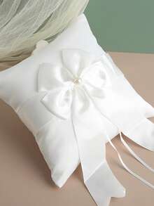 1pc Lace & Pearl Wedding Ring Pillow, White Lace Flower Bow Heart-Shaped Ring Box For Wedding Ceremony