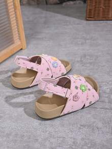 "Girls' Floral-Embroidered Cross-Strap Sandals – Adjustable Ankle Strap, Soft Padded Footbed, Non-Slip Sole, Cute Summer Kids Footwear" - Pink - View 4