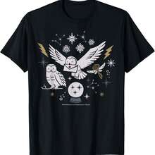 Harrys Potters Christmas Winter Owls T-Shirt - Black - View 1