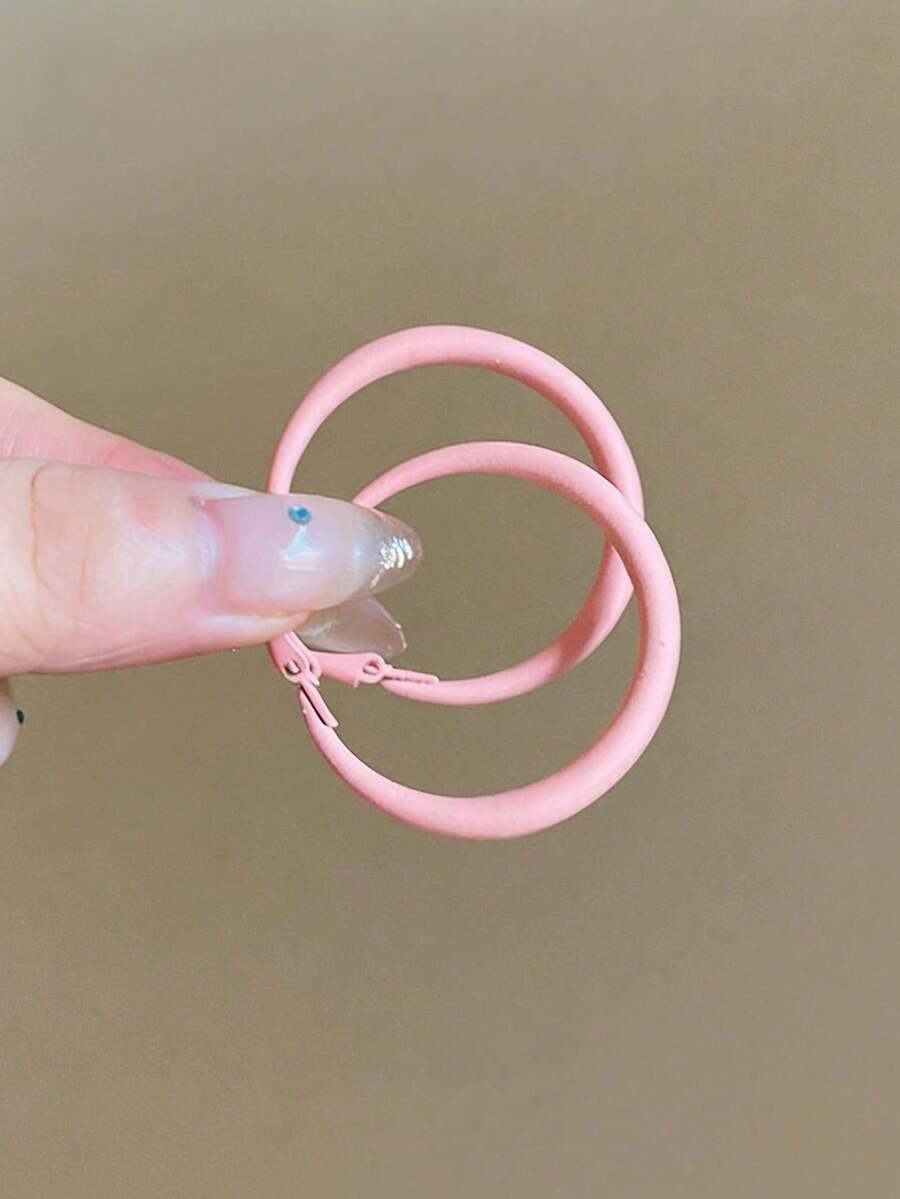 1对时尚甜美可爱粉色圈形耳环，简约多巴胺设计，高品质耳环，适合女性日常及节日佩戴 - 粉色 - 查看 1