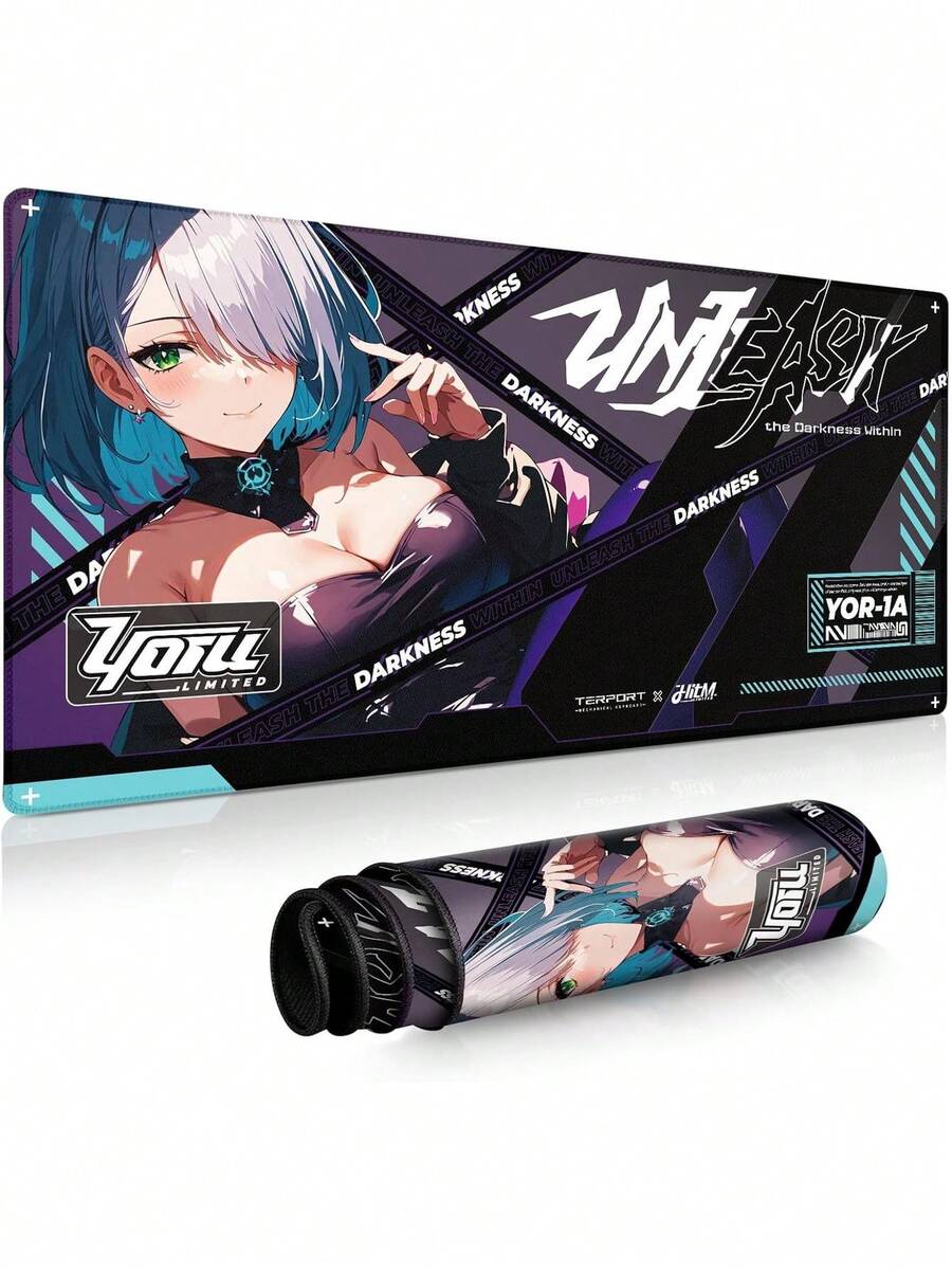 Mouse Pad Gaming Grande Anime 90x43cm Antideslizante, Tapete de Ratón y Teclado con Figura Anime Haruka, Alfombrilla Grande PC (Púrpura y Azul),40812404 - Morado - Ver 1