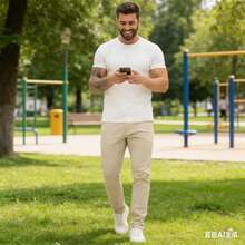 Men's Tailored Smart Casual Twill Trousers With Slash Pockets And Welt Pockets - Beige - View 1