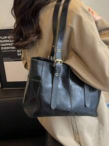 Fashionable & Simple Large Capacity Commuter Tote Bag - Black - View 9