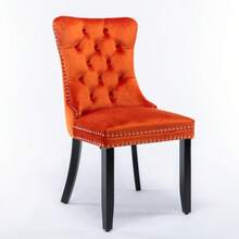 Ensemble de 2 chaises de salle à manger Nikki Collection modernes et haut de gamme, capitonnées, en bois massif, revêtues de velours et dotées de pieds en bois et d'une garniture cloutée. - Orange - Voir 4