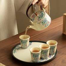 1pc/6pcs Shiny Gold & Silver Peony Handle Teapot With 4 Cups, Chinese Style Gongfu Tea Set - Multicolor - View 7