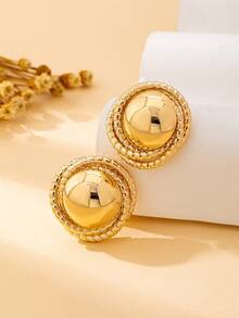 1 Pair Fashionable Geometric Round Faux Pearl Stud Earrings, Suitable For Women's Party, Gathering, Daily Wear, Versatile, Gift - Earrings - View 4