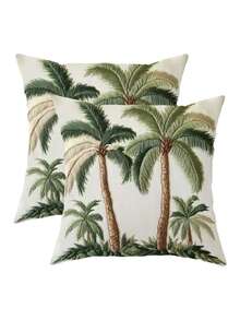 1/2/4Pcs Green Coconut Tree Printed Pillowcase Featuring Nordic Light Luxury Digital Printing And Craftsmanship, Perfect For Hotel And Guesthouse Decor - Multicolor - View 9