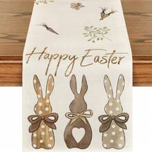 1 pieza Camino de mesa de Pascua con conejo y zanahoria, decoración estacional festiva para la cocina y el comedor, apta para interiores y exteriores, decoración del hogar y fiestas, primavera/verano - Multicolor - Ver 3