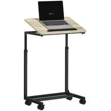 C-Shaped Side Table, Height-Adjustable Coffee Table With Casters, Sofa Table/Laptop Table For Small Spaces, Living Room, 55 X 36 X 62.5-82.5 Cm, White