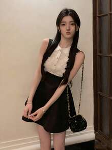 Black Lace Collar Sleeveless Dress, Little Black Dress - Black - View 4