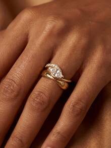 1 pièce Bague de style vintage en argent sterling 925 avec incrustation de zircone, cadeau de bijoux à la mode pour l'anniversaire - Doré - Voir 6