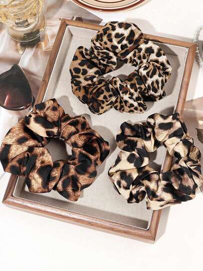 1/3件装优雅复古豹纹布艺发圈，高弹力，不伤发，可扎马尾，日常佩戴，适合茶道、通勤、约会、外出等场合，女士发饰，发带，新年、情人节、母亲节、毕业季等节日适用。