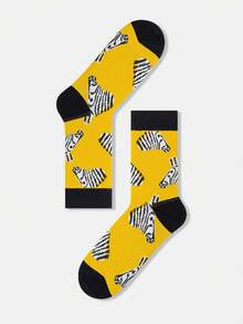 1/5 Pairs Unisex Dopamine Cartoon Abstract Shark, Crocodile, Zebra Patterned Artistic Design Combed Cotton Crew Socks, Suitable For Travel, Home, Office, Holiday Gifts - Multicolor - View 12