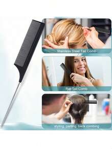 1/2/3/4/5/6/11/12件套全新9排发梳套装，侧槽设计增强卷发清晰度和分离度，干湿两用，居家旅行皆宜，节日个性化礼物的完美之选（黑色） - 彩色 - 查看 5