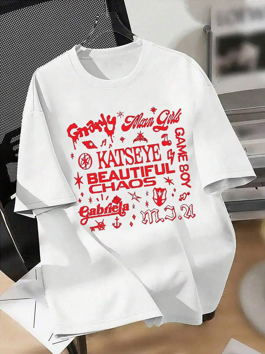 1PC Gravy Main Girls KATSEYE Beautiful Chaos Gabriela Game Boy 21 Graphic Women's Ttshirt - 白色 - 查看 1
