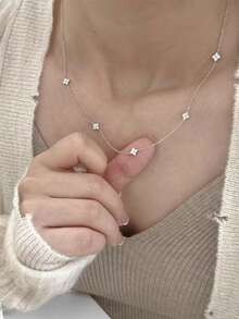 1pc New Fashion Silver Zirconia Floral Chain Necklace Jewelry - Silver - View 3