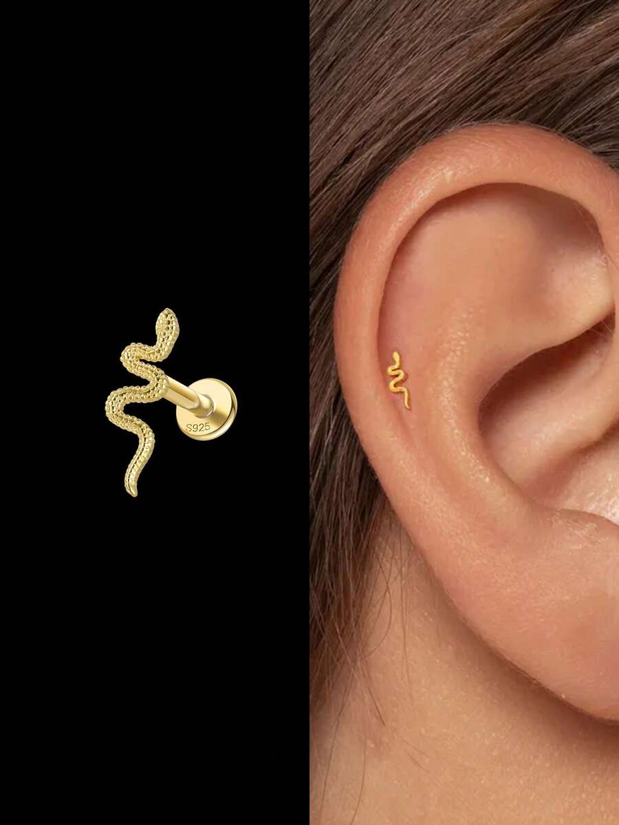 1 chiếc khuyên tai tam giác dẹt bằng bạc Sterling 925, khuyên tai sụn, thích hợp để đeo hàng ngày, dự đám cưới, tiệc tùng, lễ đính hôn, trang sức cao cấp mạ vàng 18K. - Vàng - Xem 1