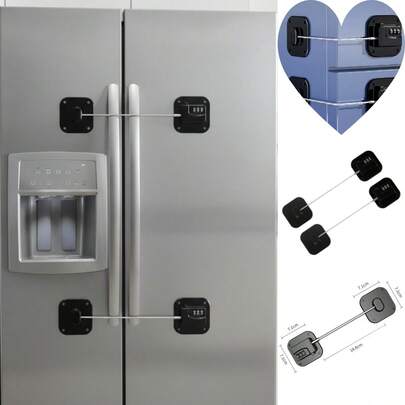 2/3-Pack Heavy Duty Combination Fridge Lock --Adhesive Lock Refrigerators, Cabinets & Drawers (Black)