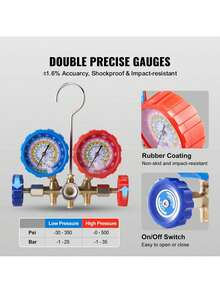 AC Gauge Set - 3 Way AC Manifold Gauge Set For R134A R22 R12 R502 Refrigerant, Freon Gauges With 5ft Hoses, Couplers, Can Tap Works On Car Auto Freon Charging And Evacuation - Multicolor - View 6