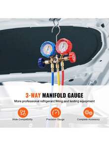 AC Gauge Set - 3 Way AC Manifold Gauge Set For R134A R22 R12 R502 Refrigerant, Freon Gauges With 5ft Hoses, Couplers, Can Tap Works On Car Auto Freon Charging And Evacuation - Multicolor - View 3