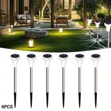 2/6/12 piezas Luces solares de jardín para exteriores - Luces de paisaje LED de acero inoxidable, con soporte de cristal, disponibles en blanco, blanco cálido y luces de color, luz cálida alimentada por energía solar, instalación semi-empotrada, plástico duradero - Unitalla - Ver 15