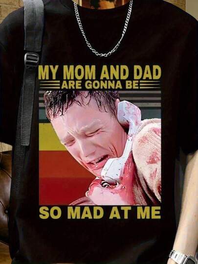 Scream Movie Graphic T-Shirt - Ghostface Horror Film Tee With My Mom & Dad Are Gonna Be So Mad At Me & Print - Breathable Moisture-Wicking 100% Cotton Crew Neck Short Sleeve Shirt For Men &