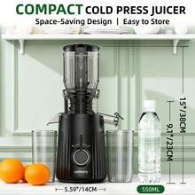 celiberry Exprimidor de prensado en frío, exprimidor masticador con tolva grande para frutas y verduras enteras, extractor de jugo silencioso y fácil de limpiar, diseño compacto, rendimiento de jugo del 98 %. - Negro - Ver 7