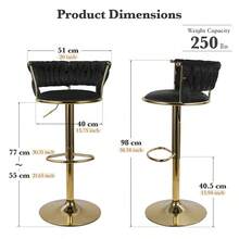Modern Velvet 360-Degree Rotating Height Adjustable Bar Stool (Set of 2) with Backrest and Pedals - Schwarz - Übersicht 3