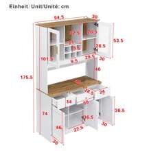 Sideboard, Tall Cabinet In White Wood Grain, 94.5 X 30 X 175.5 Cm, For Living And Dining Room - White - View 5