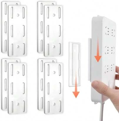 8Pack Power Strip Holder, Self Adhesive Fixator Wall Mount Plug-In Socket Fixer Bracket Stand Surge Protector Punch Free For Remote Control Router Desk Computer Office Cable Management, Rectangle
