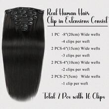 7pcs Remy Human Hair Straight Clip-In Hair Extensions, Black - S1 - View 5