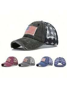 1st dambroderad 5-uddig stjärntvättad hästsvans nödställd baseballkeps, solskyddande fritidshatt Lämplig för vår/höstresor, strandsemester, solhatt för män, Y2K-stil ungdomshatt - broderi - Visa 21