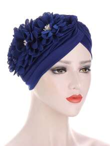 1pc Women's Headscarf Hat, Pleated Watermelon Hat With Three-Flower Fashion Turban Headscarf Hat Hair Sleep Cap - Color - View 21