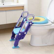 Training Toilet Seat With Step Stool, Foldable, Height Adjustable, Blue-Violet/Blue-Green.