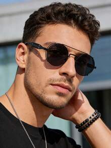 1 Piece Of Men's Round Metal Fashion Glasses With . Steampunk Futuristic Sci-Fi Style Glasses, Suitable For Music Festivals And Everyday Wear. - Round - View 4