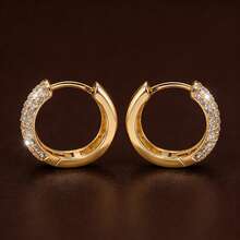 New Design Copper Inlaid Full Diamond Sparkling Zirconia Earrings - Gold - View 2