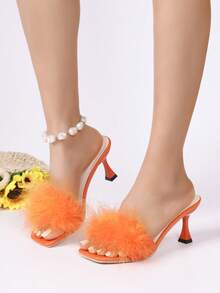 Giày sandal cao gót cao cấp dành cho nữ, kiểu dáng thanh lịch, nhẹ nhàng như lông vũ, dép bít mũi nhọn sang trọng, dép quai ngang mũi vuông màu cam, dép gót nhọn nửa gót thoải mái, đa năng cho các buổi hẹn hò và đi chơi. - trái cam - Xem 5