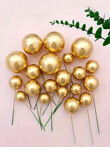 20/40个金色泡沫球蛋糕装饰，球形蛋糕顶饰，烘焙装饰，适用于婚礼、周年纪念、生日、圣诞节、万圣节、感恩节等场合，DIY蛋糕装饰用品 - 金色 - 查看 3