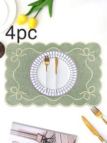 Bộ 1/2/4 tấm lót bàn bằng vải thêu, thích hợp trang trí bàn tiệc cưới, khăn trải bàn vải kiểu Châu Âu tối giản thanh lịch, lót bàn có nơ. - Nhiều màu - Xem 23