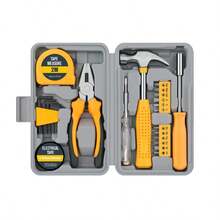 24合1多功能家用维修工具套装，包含钳子、扳手、锤子、卷尺、螺丝刀、黄色五金配件，带工具箱 - 彩色 - 查看 7