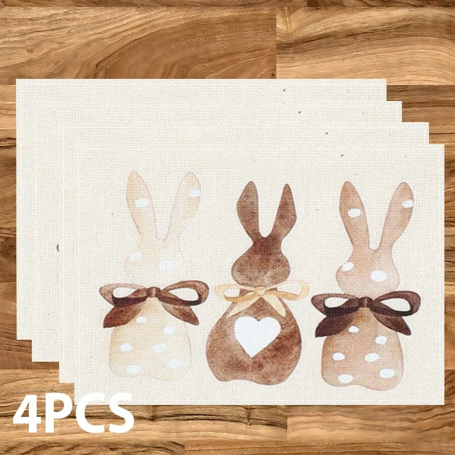 1/4/6 Pcs Easter Egg Rabbit Pattern Placemats, Linen Dining Table Mats With Colorful Egg Rabbit Design, Washable Printed Tablemats, Surface Protection Pads, Ideal Decoration For Holiday Kitchen And Family Gatherings - Multicolor - View 1
