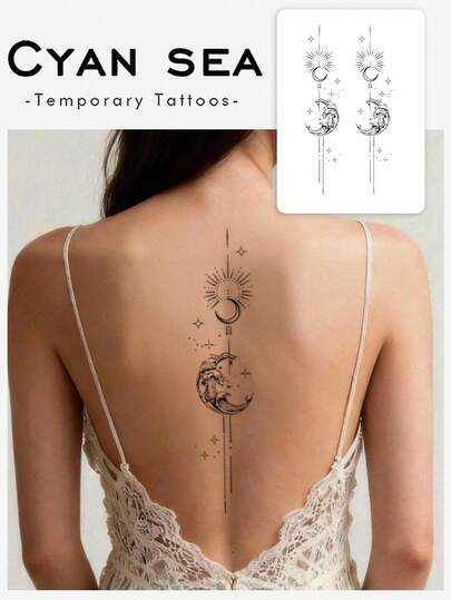 Waschbar, wasserfest, schweißfest, nicht reflektierender temporärer Tattoo-Aufkleber 1 Valentinstag Rücken Halbmond Welle Sonne Ramadan temporärer Tattoo-Aufkleber geeignet für den täglichen Gebrauch von Menschen, für 3-5 Tage