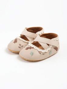 女婴软底公主婚纱玛丽珍平底鞋学步鞋新生儿轻便婴儿运动鞋 - 杏色 - 查看 10