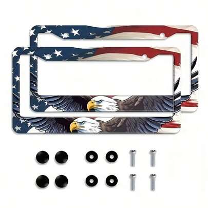 2 st. ram av märket Eagle, patriotisk Eagle-skylt, färgglada bildelar i rostfritt stål, rolig bilskyltdekor med skruvar, storlek 30 x 15 cm