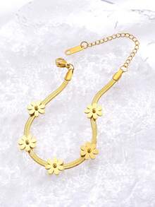 1条不锈钢手链，百搭花卉和蛇骨链设计，简约优雅，高品质礼物，适合女性日常、派对和活动佩戴。 - 金黃色 - 查看 3