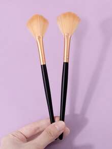 2支装黑色木柄扇形高光刷，均匀上粉不飞粉，化妆刷/美妆工具 - 黑色 - 查看 6