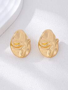 1 Pair Fashionable Metal Crinkle Geometric Stud Earrings For Teenage Girls - Gold - View 6