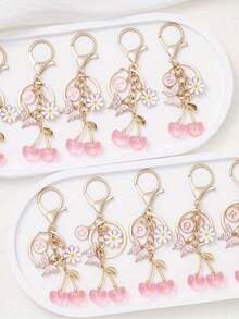 1pc Pink Cherry Blossom & Butterfly Keychain With A-Z Alphabet Letters, Flower & Butterfly Charms, Round Ring Clasp For Women's Bag/Purse/Car Keys - Birthday/Christmas/Anniversary Gift (Ized Initial Key Ring) - Multicolor - View 3