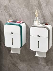 1 hộp đựng giấy vệ sinh chống thấm nước LuxeSpace, 1 hộp đựng khăn giấy bằng nhựa chống thấm nước gắn tường LuxeSpace kèm giá để đồ, hộp đựng giấy vệ sinh hình chữ nhật bóng loáng cho phòng tắm, không cần khoan. - Nhiều màu - Xem 10